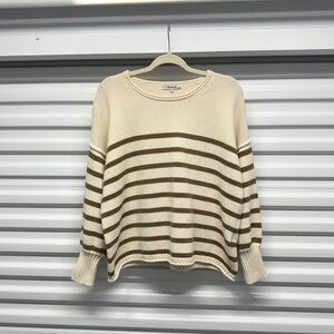 Madewell Cream Brown Stripe Cotton Knit Pullover Sweater Size S